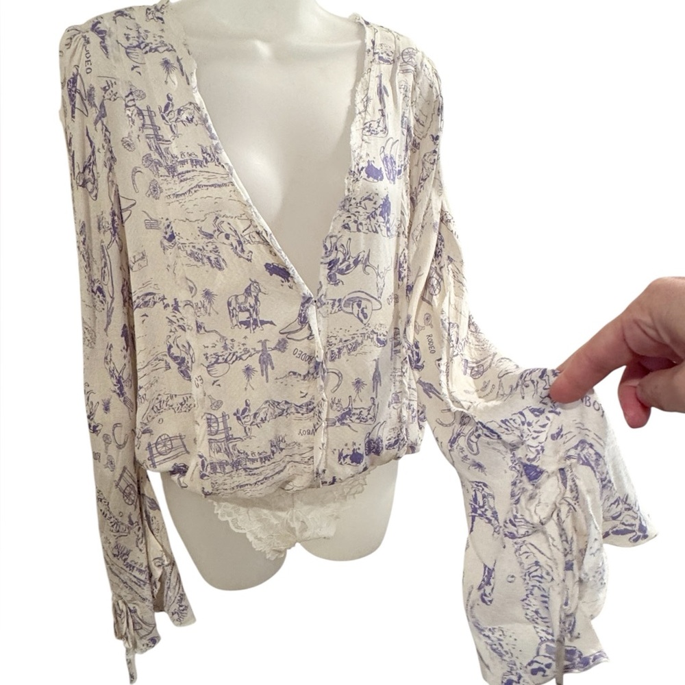 Free People Intimately | Everything's Rosy Bodysuit Western Print Deep-V Boho - Picture 7 of 14